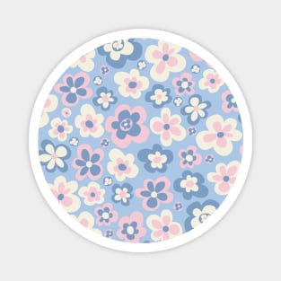 retro florals pattern, 70s groovy flowers, flower market, scandinavian florals, danish style, baby pink, baby blue Magnet